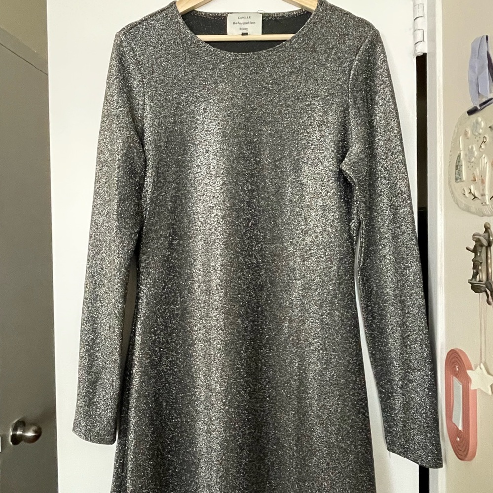 REFORMATION x CAMILLE ROWE Silver Long Sleeve Dress